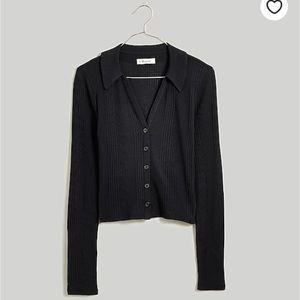Madewell Variegated Rib V-Neck Polo Shirt (Small, Black) NWT